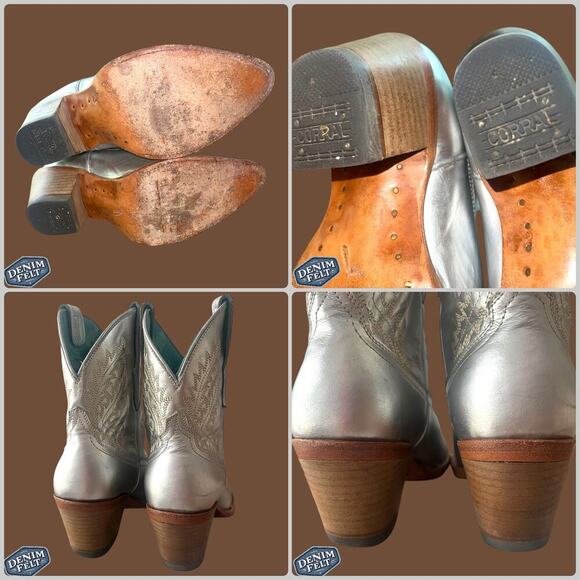 CORRAL WOMEN'S SILVER/TEAL EMBROIDERED ROUND TOE WESTERN COWBOY BOOTS/BOOTIES!! - Picture 14 of 16